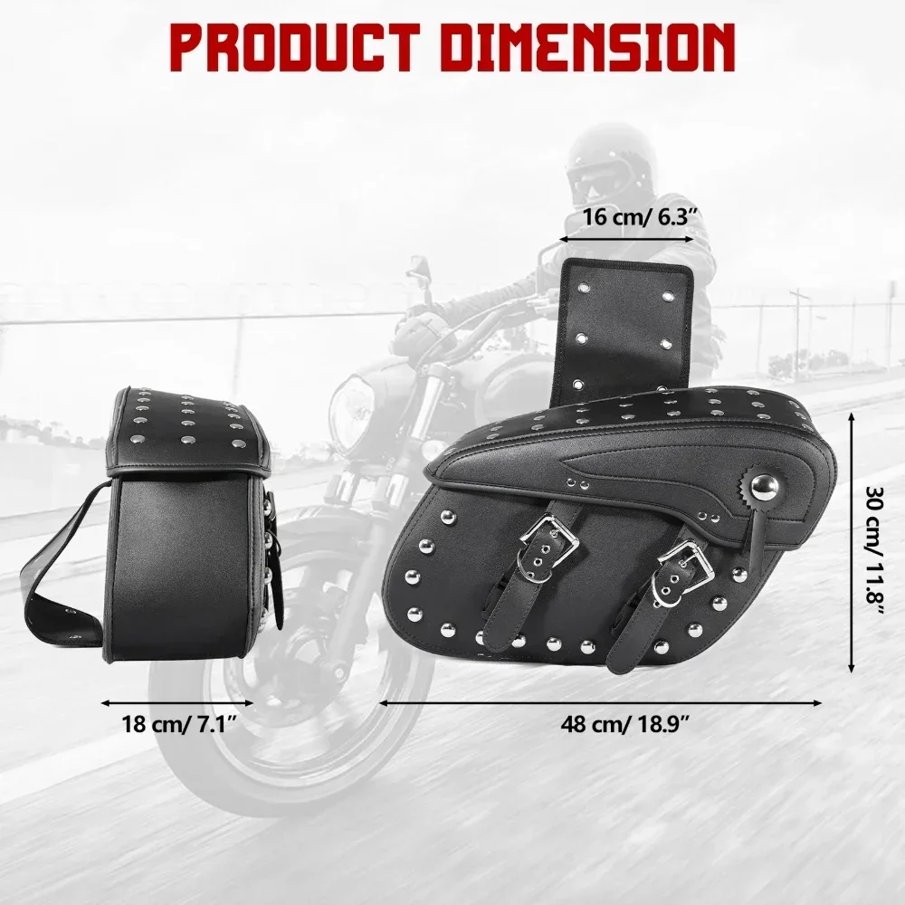 Universal Motorcycle Saddlebags Rear Side Bags Pannier Luggage Storage Bag PU Leather 43x15x26 CM Large Capacity Waterproof