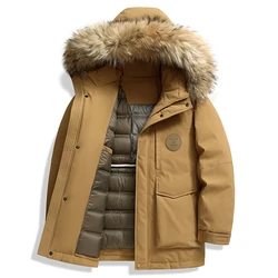 Casual Winter Men's Warm Duck Down Jackets Streetwear Fur Collar & Hat Detachable Hooded Puffer Coat Outdoor Thick Padded Parkas