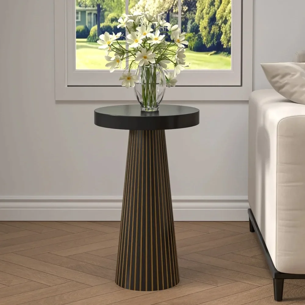 

Side Table, Small Round End Table with Fluted Accent, Mid-Century Modern Nightstand for Small Space Living Room, Bedroom