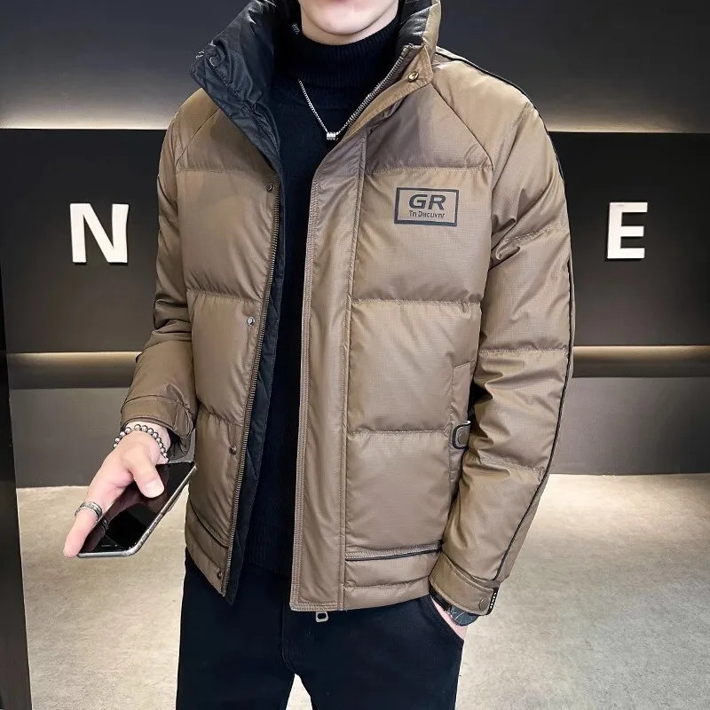 Fall Winter Men's White Duck Down Jacket Fashion Luxury Letter Print Patchwork Stand Up Thick Warm Down Jacket Male Outwarer