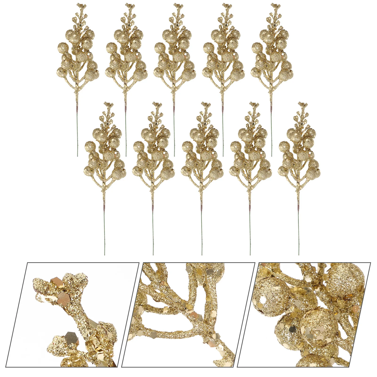 

10Pcs Simulation Berries Branches Artificial Berry Stems Glitter Winter Decor for Christmas DIY Centerpiece Vase Arrangement