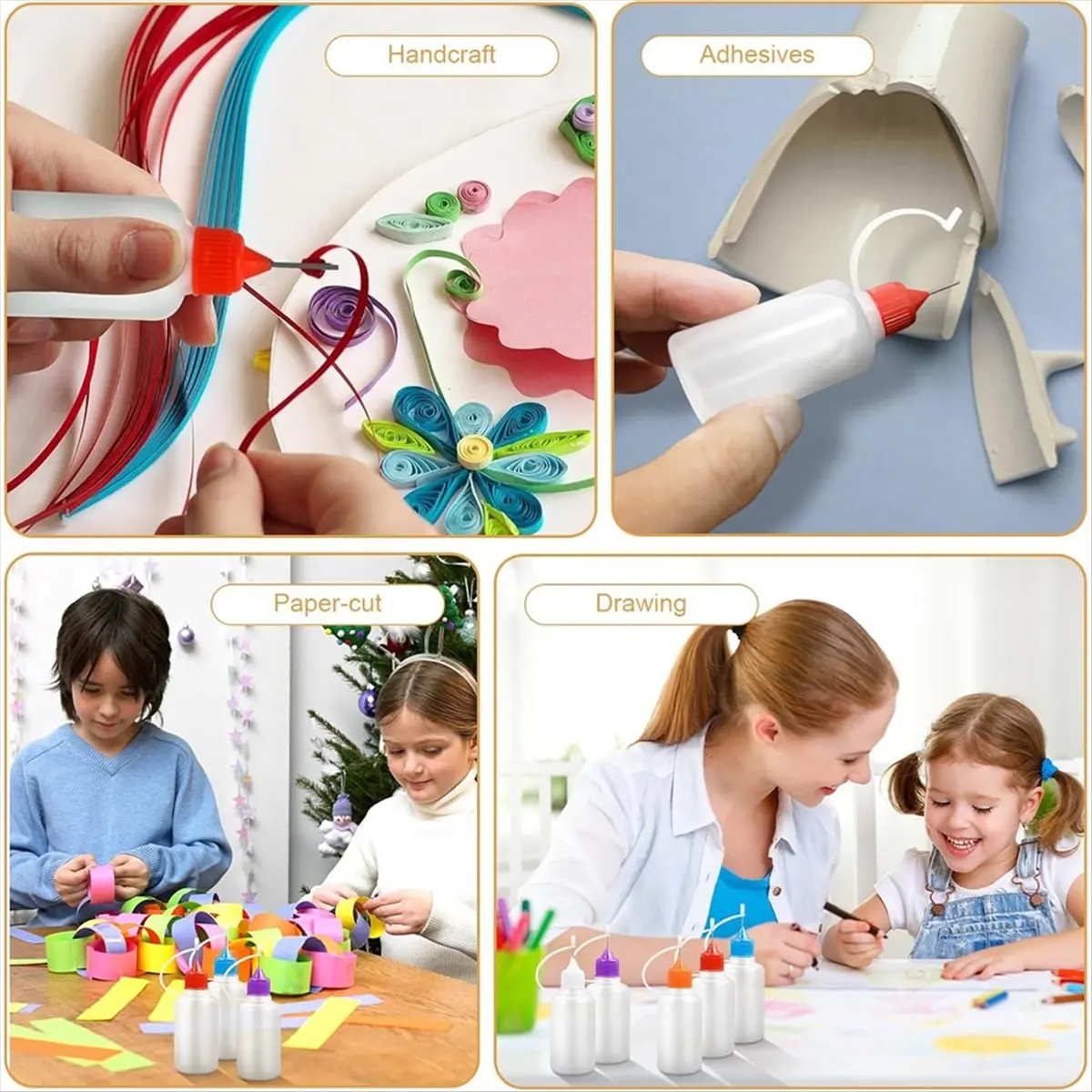 【ABKM】 10 PCS Needle-Tip Glue Bottles with 2 Funnels, 30ML/1 OZ Tip Squeeze Bottle Refillable,for DIY Paint
