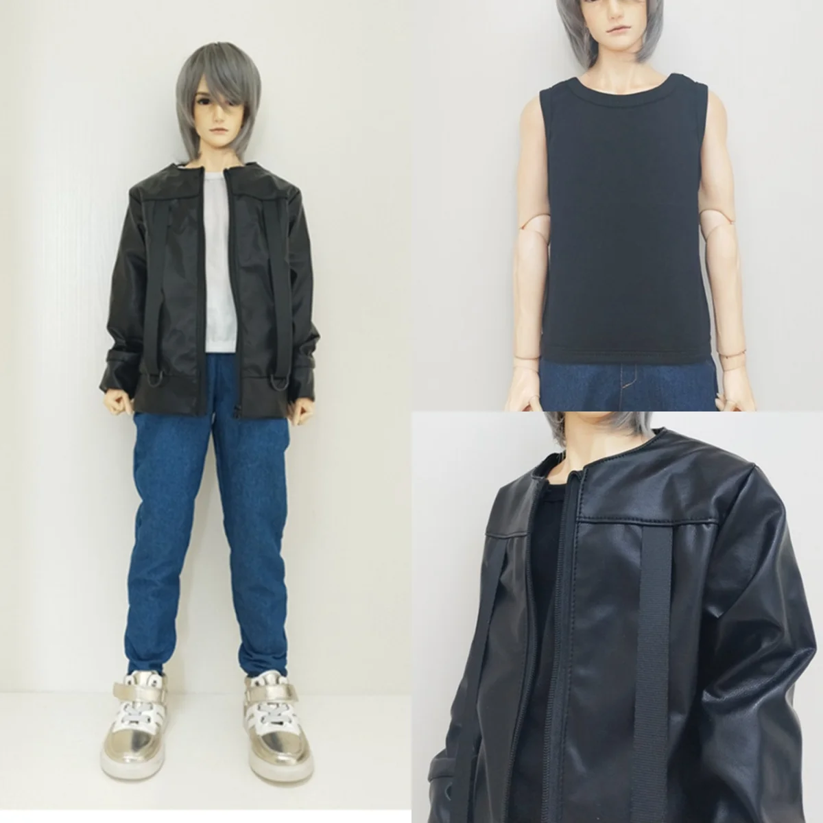 

1/3 1/4 1/6 масштабный жилет из чистого хлопка, красивая кожаная куртка, джинсовые брюки для отдыха для bjd, фигурка, модель тела