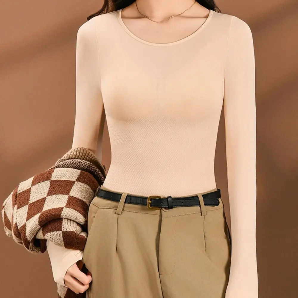 Damska bielizna termiczna: bluzka z okrągłym dekoltem, spodnie, zestaw ubrań termicznych, bielizna, jednolity kolor, ciepła, długa bielizna.