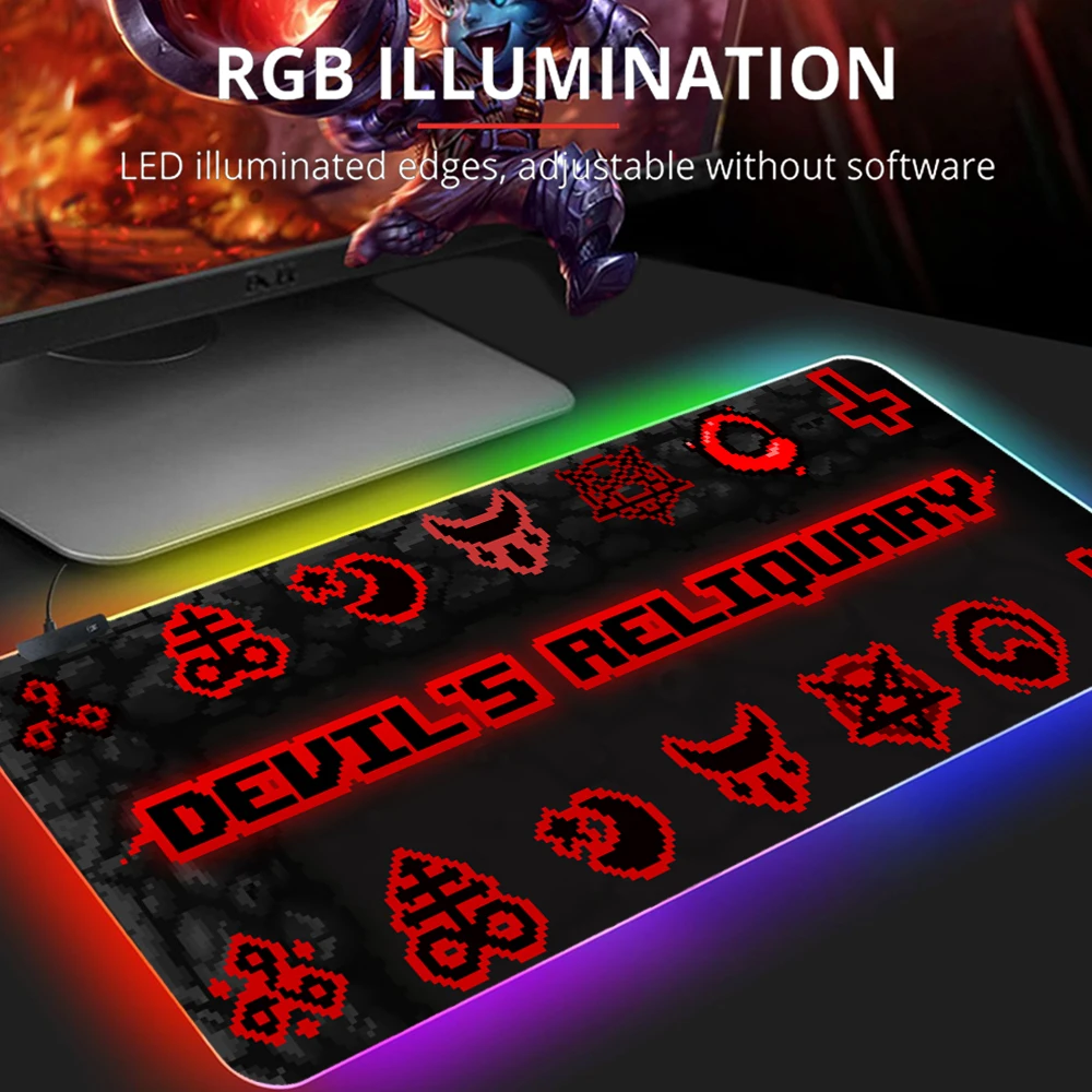 

RGB коврик для мыши с переплетением Исаака, игровой шкаф, компьютерный Настольный коврик с HD-печатью, ПК, офисные аксессуары, светодиодный коврик для мыши, коврик для мыши