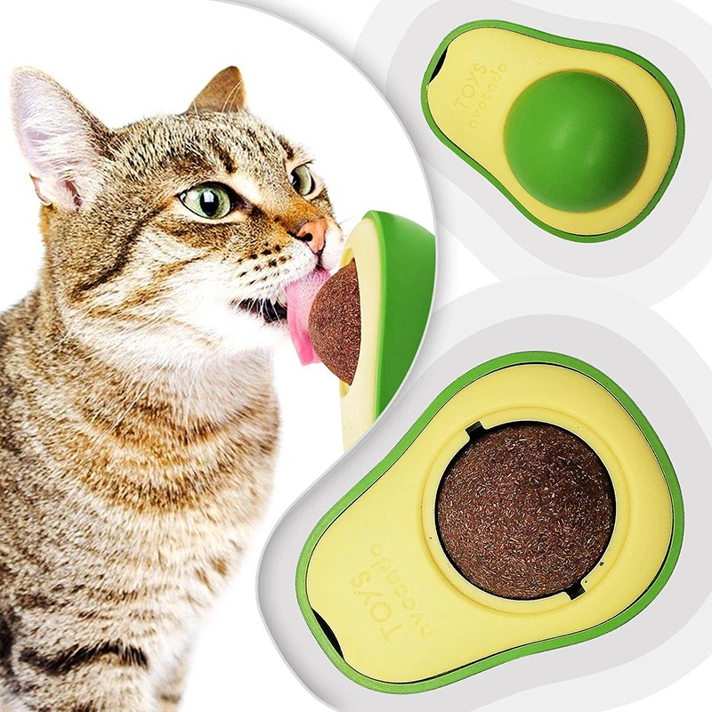 Avocado Catnip Ball Rotatable Pet Toy Mint Ball Wall Stickup Cat Snacks For Kitten Cat Cartoon Pet Teeth Cleaning Supplies