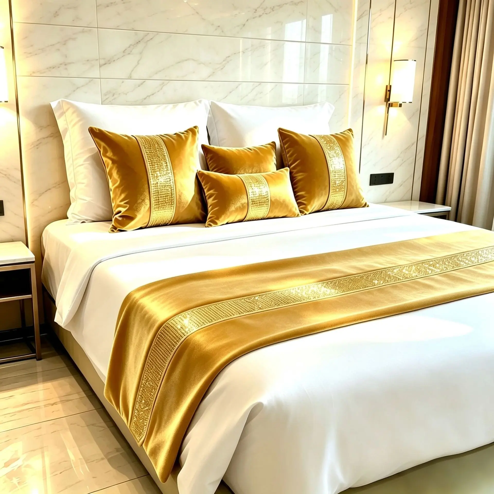 Light Luxury Black Gold Velvet Bed Runner,Sequin Stripe Minimalist Bed Scarf High-end Decor for Villa,Hotel,Homestay,Showroom