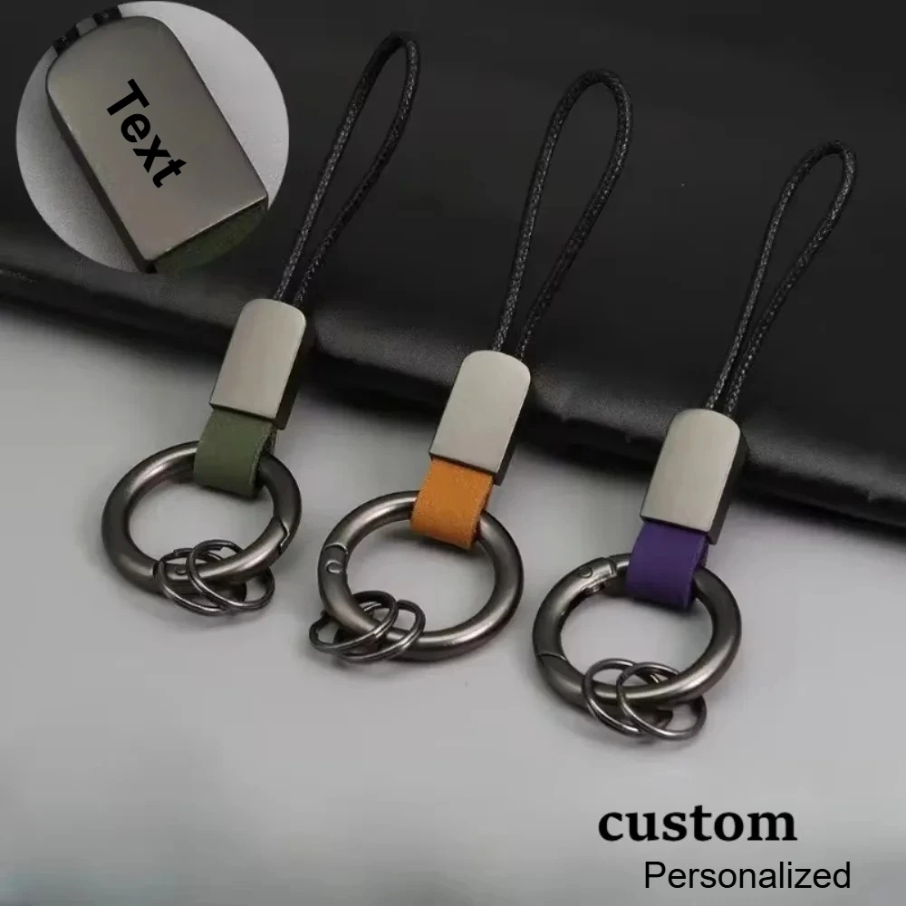 

Matte Leather Ring Keychain Creative Personalized Cowhide Anti Loss Wax Rope Car Motorcycle Keyring Customized Cool Gift