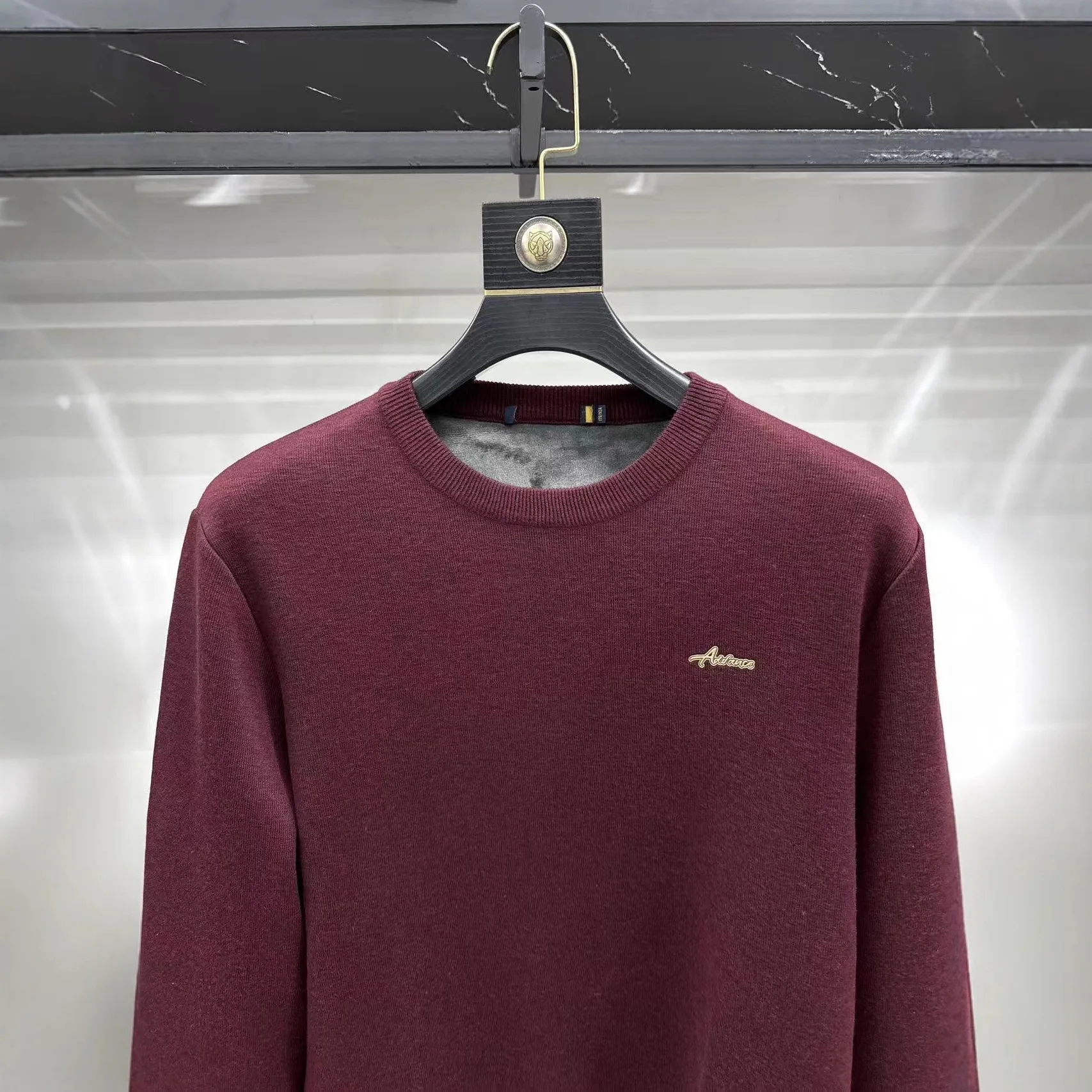 Suéter de Inverno Quente e sso com Forro de Fce, Confortável, Gola Redonda, Manga Longa, Moda Casual Masculina, Mistura...