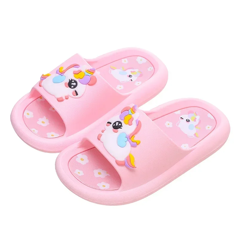 Summer Cartoon Children\'s Slippers Girl Unicorn Slipper Kids Cute Indoor Home Bathroom Shoes Boy Dinosaur Flip Flops Einhorn