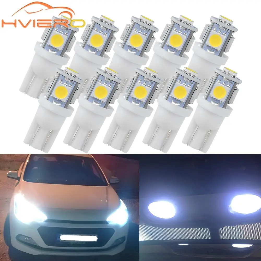 10PCS T10 Car Led W5W 5050 5SMD White Blue Red Auto Backup Light Wedge Roof Domes Reading Trunk Bulbs License Plate Lamps Bright