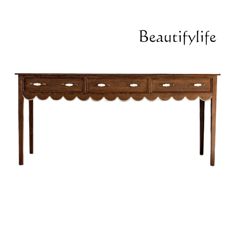 

French retro solid wood entrance table American sofa backrest table entrance hall