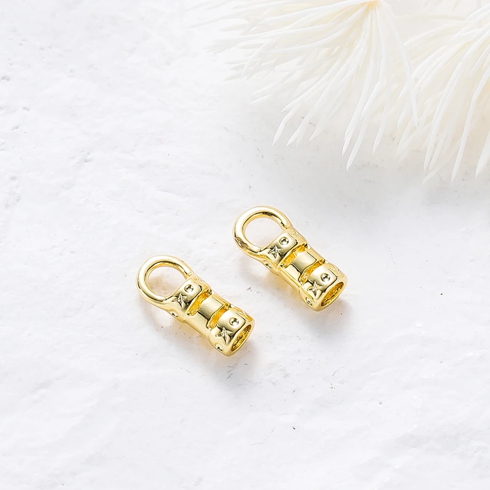 10 Stück Messing 18 Karat vergoldete Crimp-End kappen mit Schlaufen schnur rohr Zylindern den Kappe für Leders chnüre und Ketten DIY Schmuck herstellung – Detail 3