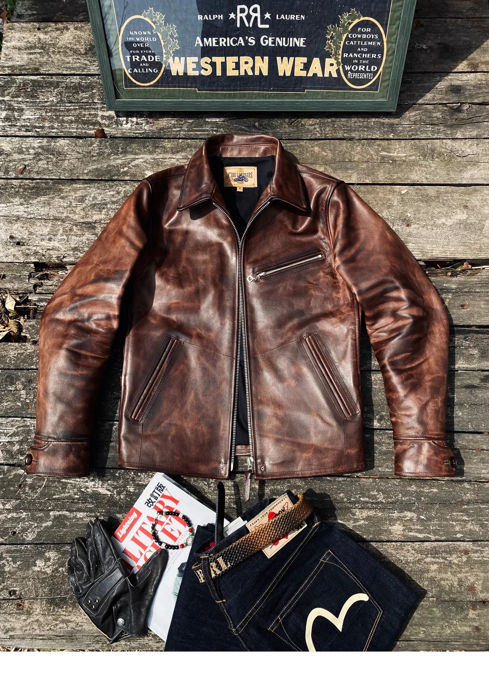 YR!Free shipping.Heavy Vintage classic 1930 biker genuine leather jacket.Argentine Bull Hide armor coat.thick cloth