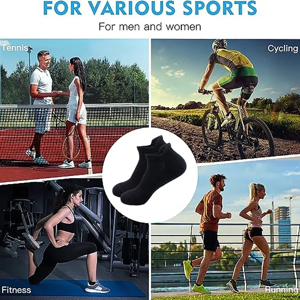 MuqiNush A Pair Men's Ankle Socks with Cushion Low Cut Athletic Running Sock Men Women Sport Wicking Work Black White Grey