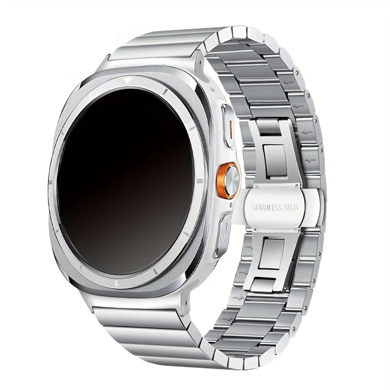 حزام من الفولاذ المقاوم للصدأ بدون فجوات لساعة سامسونج جالاكسي الترا 47 ملم بإبزيم على شكل فراشة لسوار المعصم المعدني جالاكسي 7 الترا