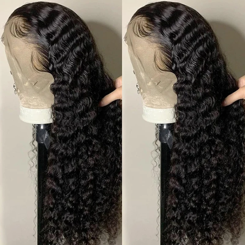 Perucas indianas cruas do cabelo humano, 360 perucas frontais completas do laço, onda profunda, cabelo pre-arrancado do bebê, 180 densidade