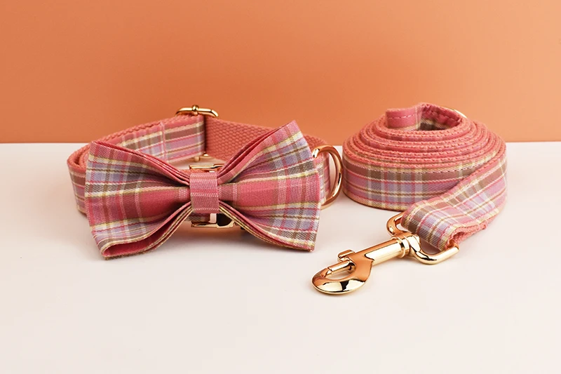 Kariertes Hundehalsband und Leinen-Set für Hunde, individuell graviertes Namensschild, Heimtierbedarf, Hundeleine, Gittermuster 14 – Detail 10