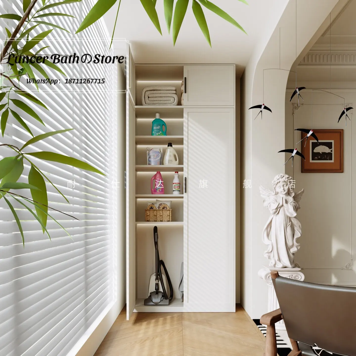 Steel wall-mounted integrated waterproof and sun-protective large-capacity balcony storage cabinet