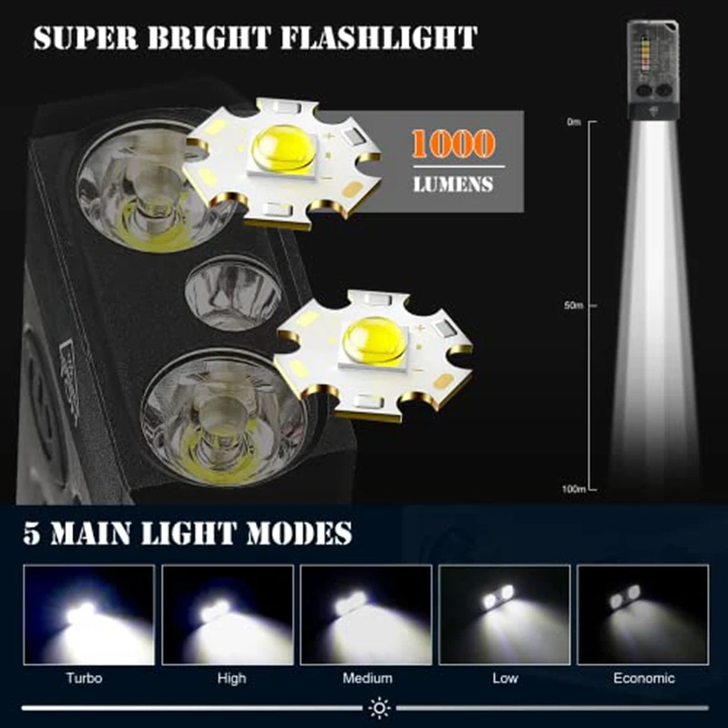Rechargeable Pocket Flashlight LED 13 Light Modes 1000 High Lumen IPX4 Mini Flashlight