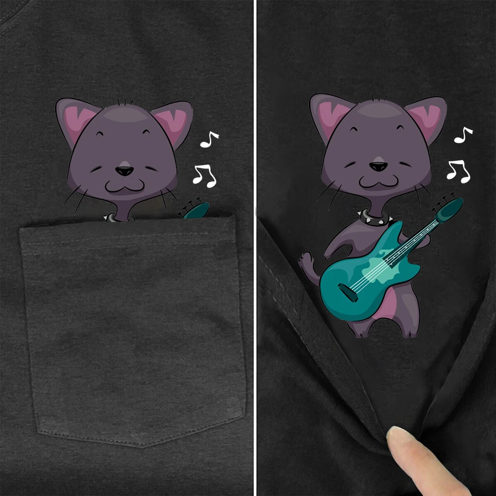 CLOOCL Animals Cotton T-shirts Rock Cat Guitar Sticker Printed T-shirt  Adult Teens Summer Short Sleeve Shirts Tops Dropshipping