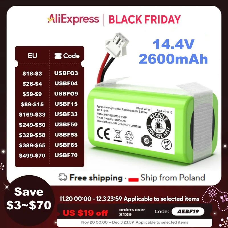 Aleaivy Ersatzakku 14,4V 2600mAh Kompatibel mit Ecovacs Deebot N79S N79 DN622 500 & Eufy RoboVac 11 11S MAX 11C 12 15C 15CMAX 15T 15MAX 25C 30C 30 35C G30 G32PRO G10 Hybrid, Versand aus Polen