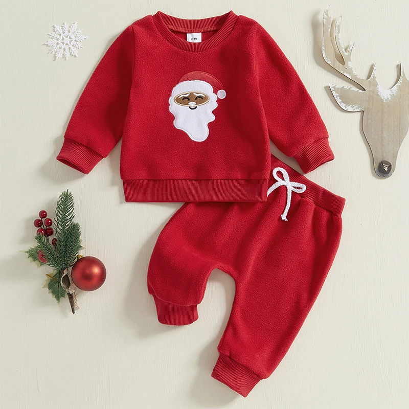 Lioraitiin Toddler Kids Baby Girls Boys Christmas Clothes Outfits Santa Claus Embroidery Long Sleeve Sweatshirts with Solid Pant