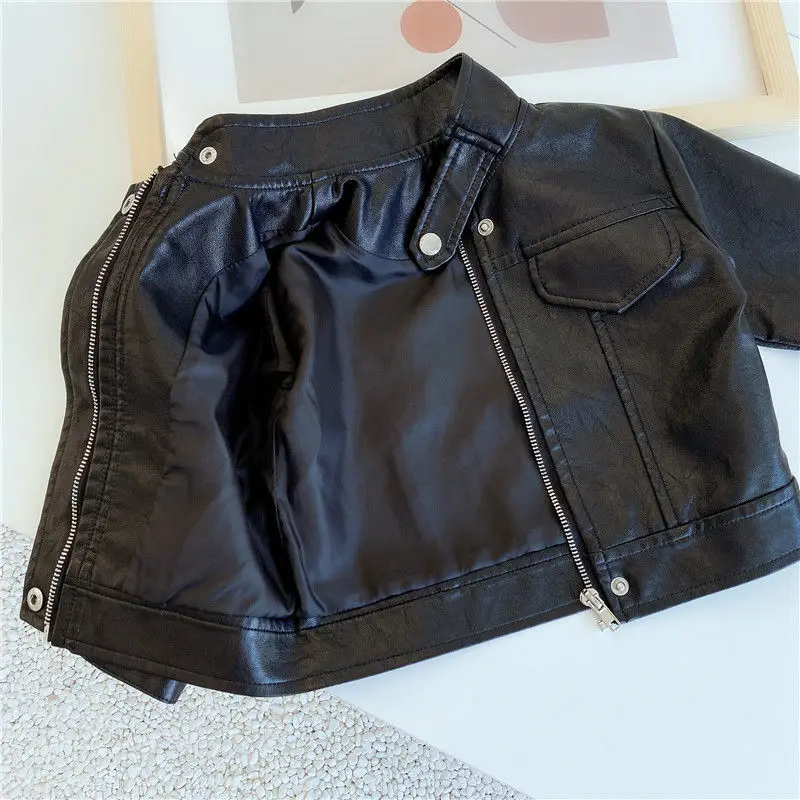 

Autumn Winter Children's Baby Motorcycle Leather Jacket Coat Boys and Girls Short Leather Windbreaker