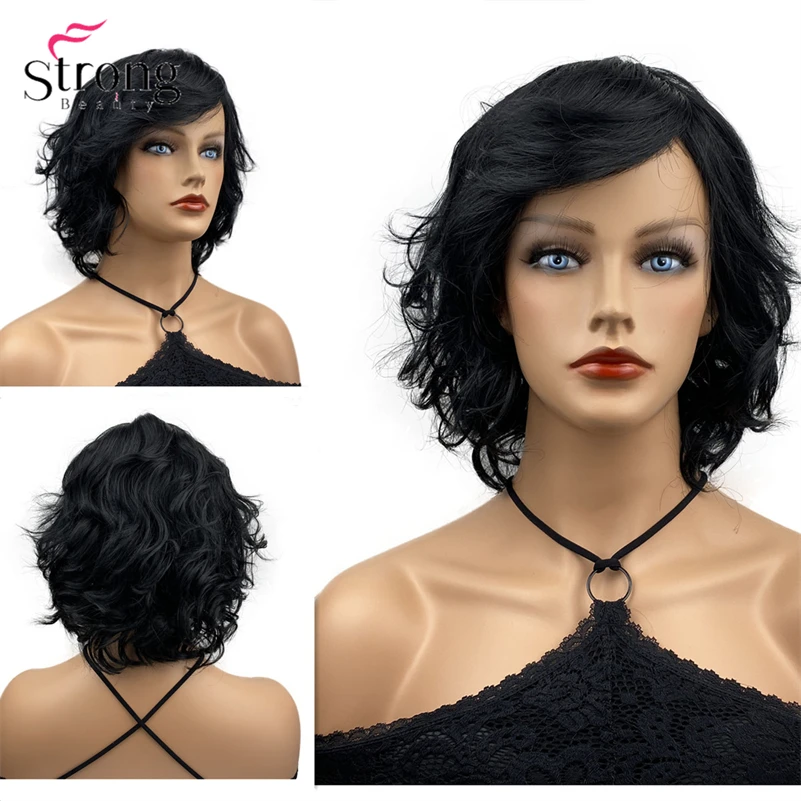 StrongBeauty Short Black Curly Full Synthetic Wig for Women mix order