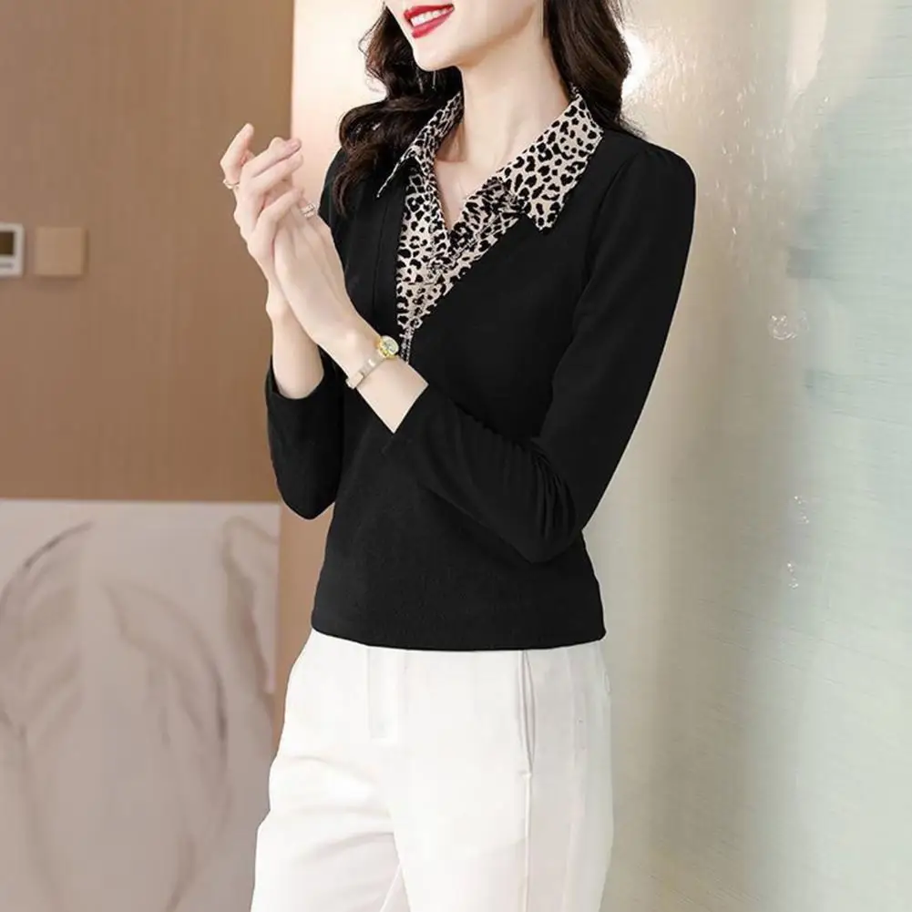 Soft Stretchy Jacket Elegant T-shirt Leopard Print Patchwork Women's Jacket T-shirt Set for Spring Autumn Slim Fit Tops for Wear