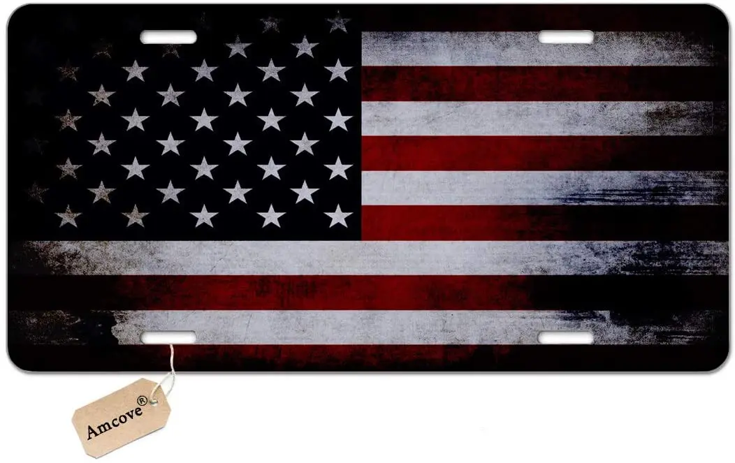 Amcove License Plate Vintage American Flag Decorative Car Front License Plate,Vanity Tag,Metal Car Plate,Aluminum