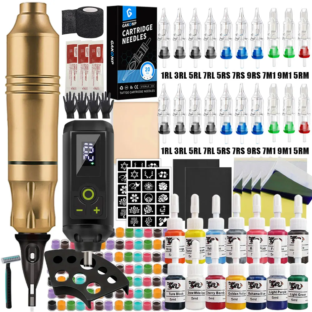 Professional Wireless Tattoo Machine Kit Rotary Tattoo Pen Kit with Wireless Power Supply Inks Needles for Tattoo Beginners Kits image 3