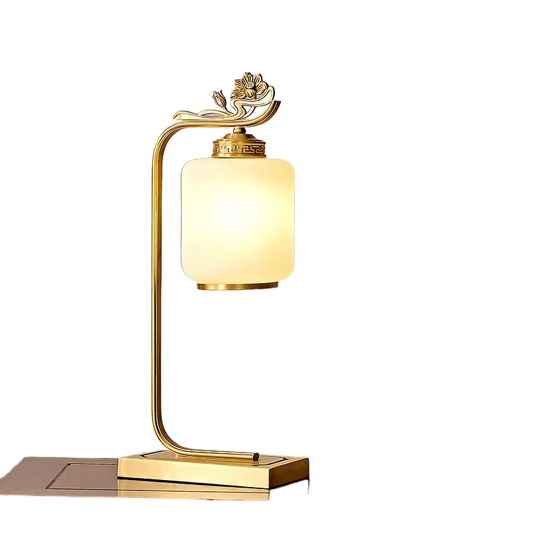 

New Chinese desk lamp Bedroom bedside lamp, study living room decoration National style retro all-copper desk lamp