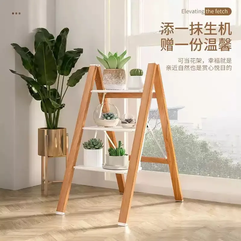 Step Stools & Step Ladders Kitchen Furniture Thickened Aluminum Alloy Folding Stepladder 3‑4 Step Wood Grain Plant Stand