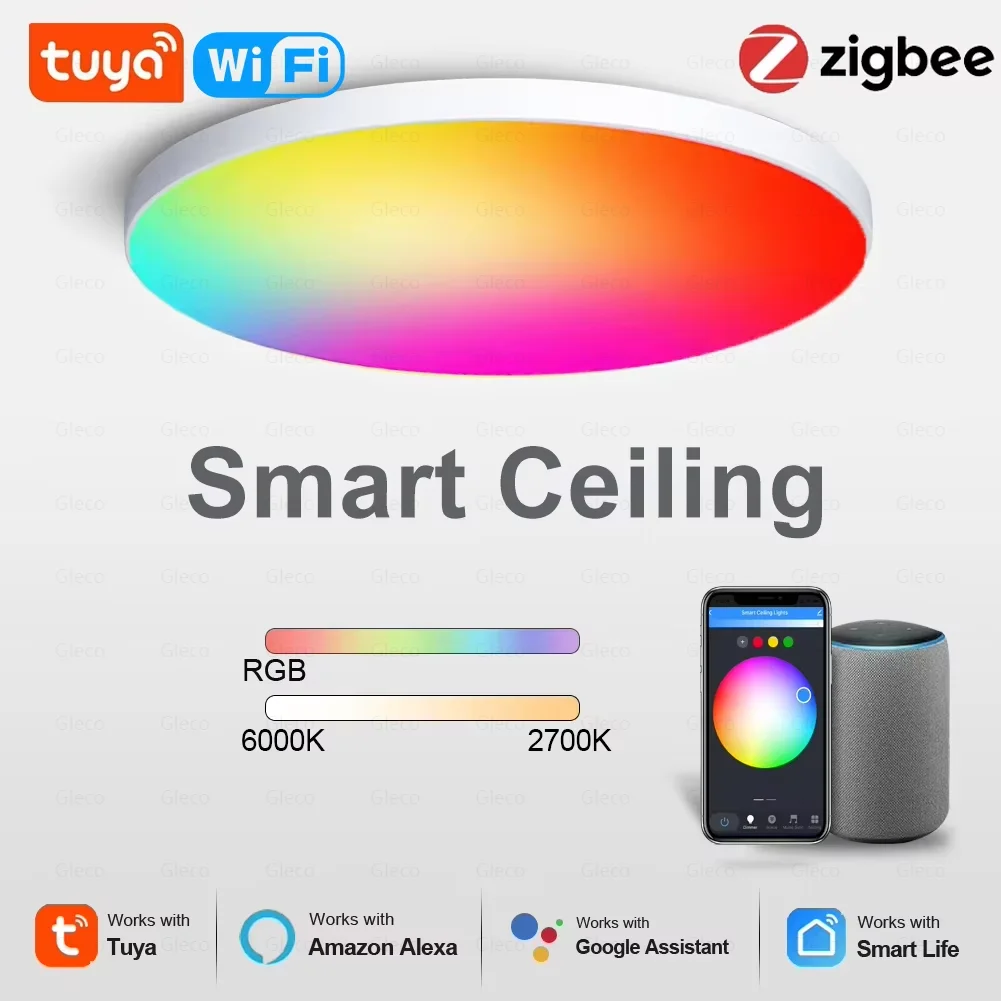 Tuya Zigbee 3.0 Smart Ceiling Light Wifi RGBCW Led Ceiling Lamp Livingroom Home Decoration Smart Lamp For Alexa, Google Home