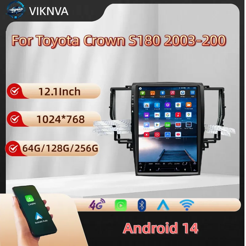 

12.8'' Android14 Car Radio Stereo Audio Tesla Screen GPS Navi Multimedia Player For Toyota Crown S180 2003-2008 Carplay Auto DSP