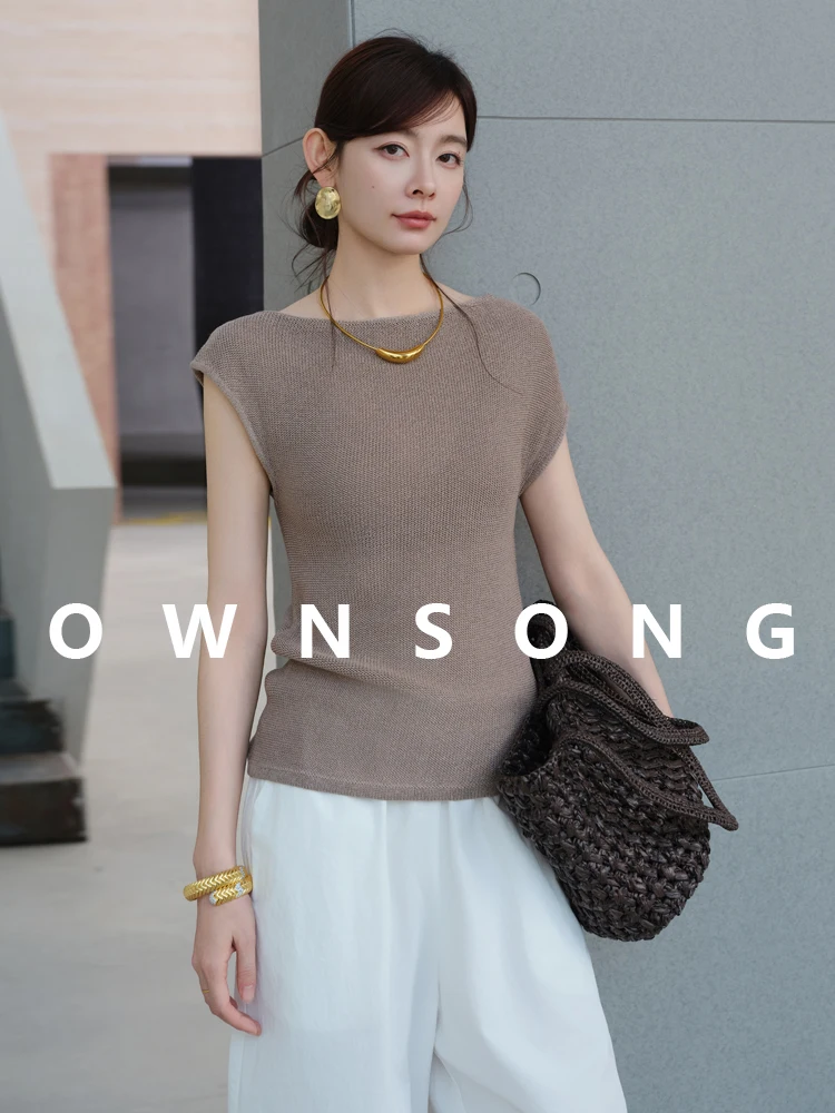

Ownsong High nce Camere ort Sve вязаный свитер женский универсальный жилет с наклонными плечами топ летний тонкий тканевый