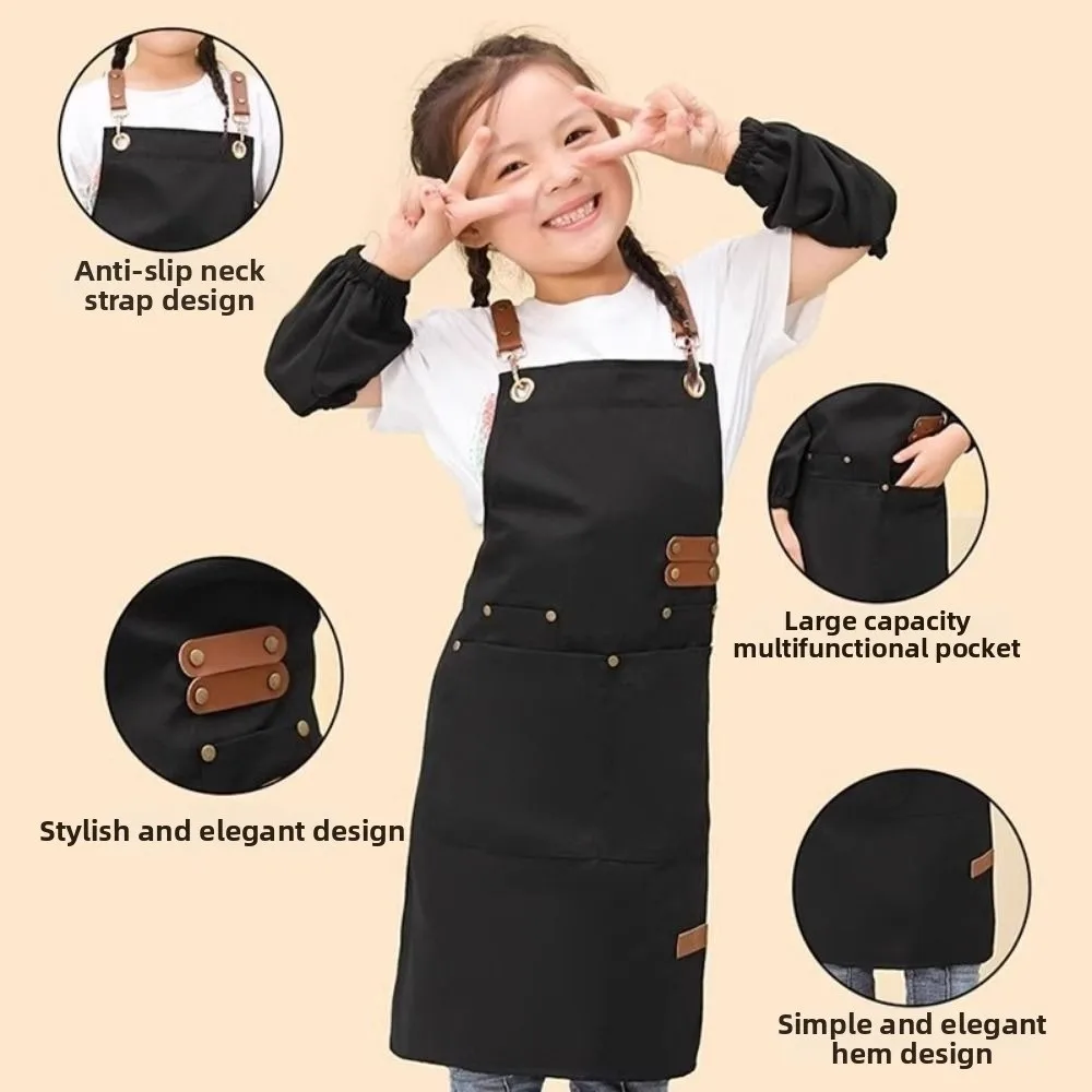 Minimalist Children's Canvas Apron Lightweight Solid Color Kids Cooking Apron Stain Resistant Adjustable Kids Chef Costume - view 2
