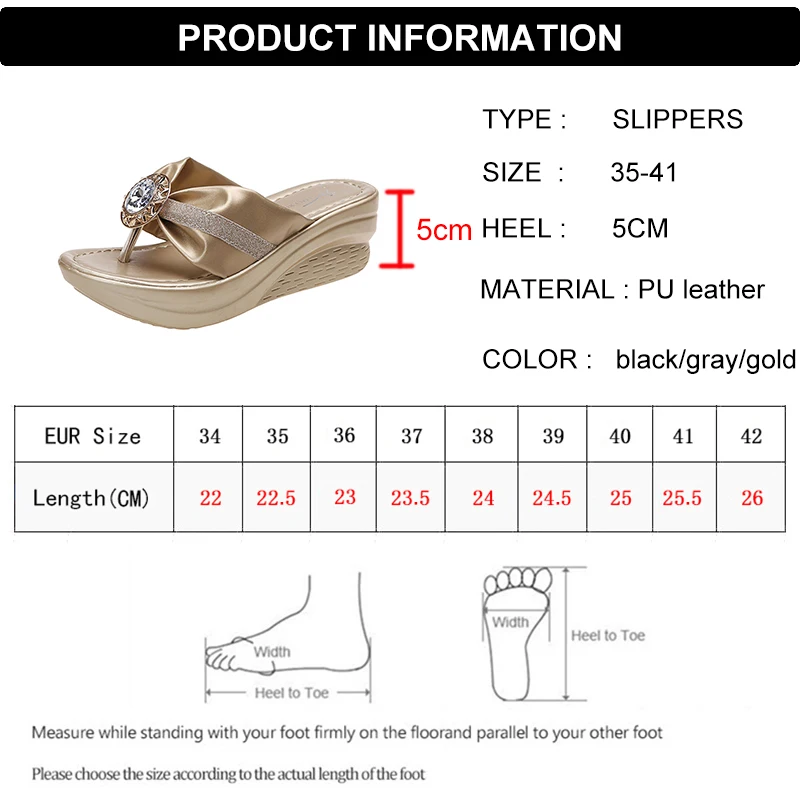 Lucyever Fashion Gold Wedges Slippers for Women 2023 Sequins Rhinestone Clip Toe Sandals Woman Summer Platform Slides Shoes