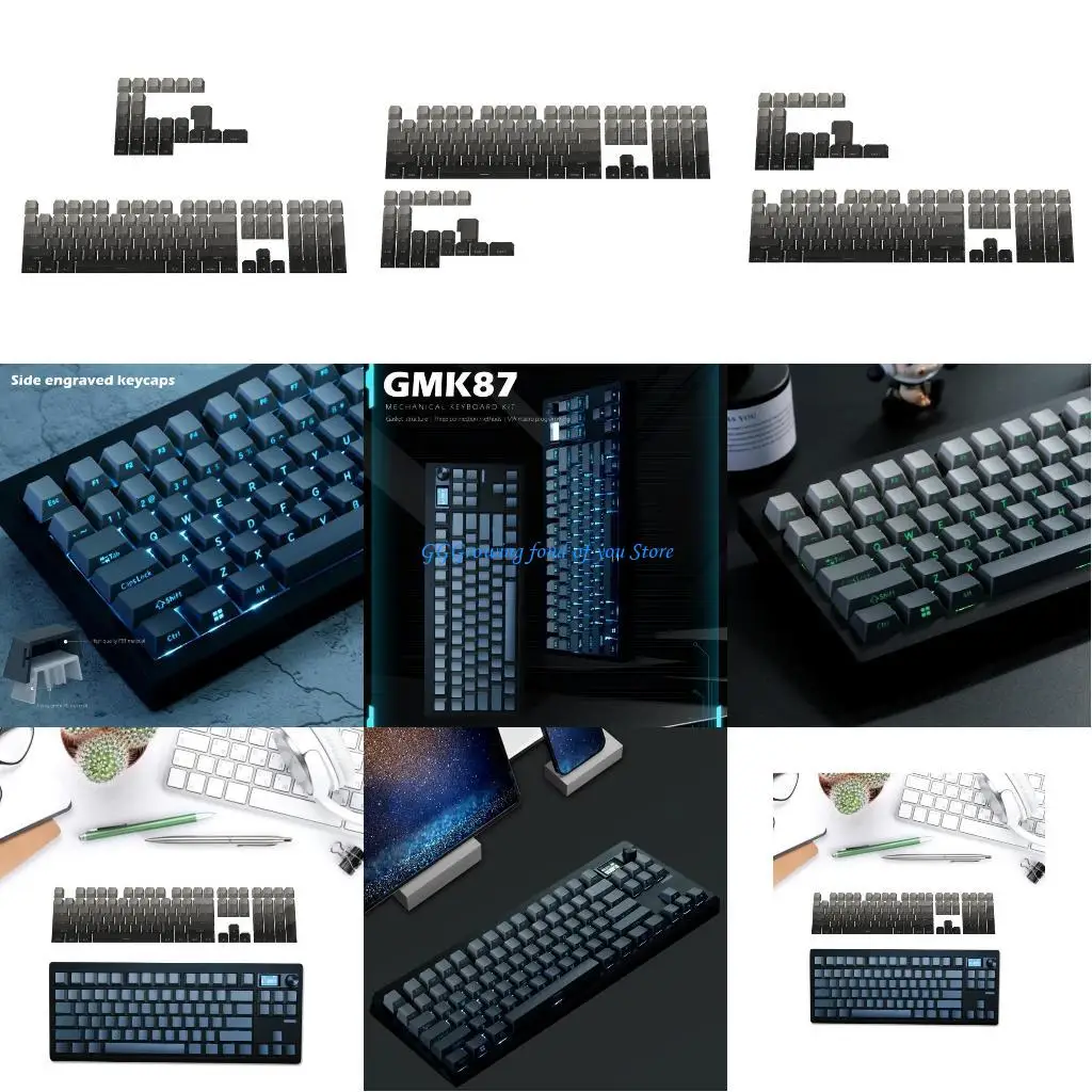 

H9EB 136PCS Keycap Side-Engraved Gray PBT Keycaps for Mechanical Keyboards