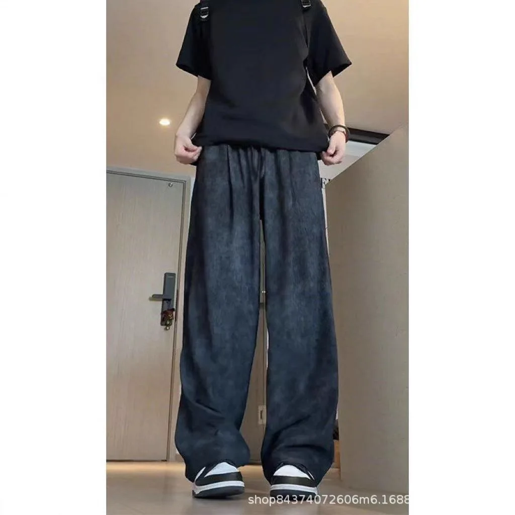 Pantalones de seda de hielo con textura Tie-dye, pantalones deportivos drapeados americanos de secado rápido, rectos, sueltos, de pierna ancha, informales