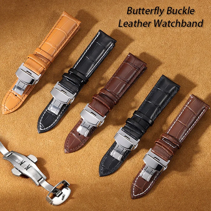 Cinturino in vera pelle 16mm 18mm 20mm 22mm 24mm cinturino in pelle di vacchetta vintage per Seiko per braccialetto Omega cinturino con fibbie a farfalla