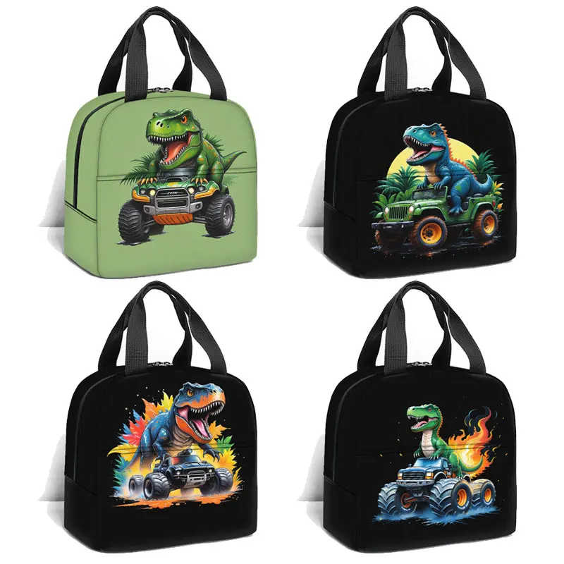 

Милый мультяшный динозавр, грузовик, инженерный принт, сумка для обеда, женская школьная сумка для пикника, сумка для еды, уличная походная сумка для еды