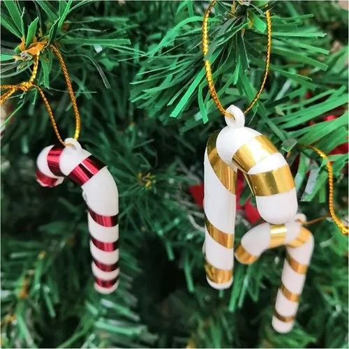 Sezy 6 Pcs Gold Color 7 cm Candy Cane Christmas Tree Ornaments