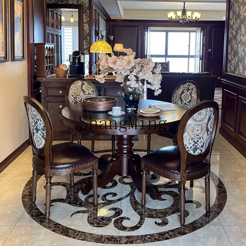 

FG retro all solid wood dining table round table home cherry wood