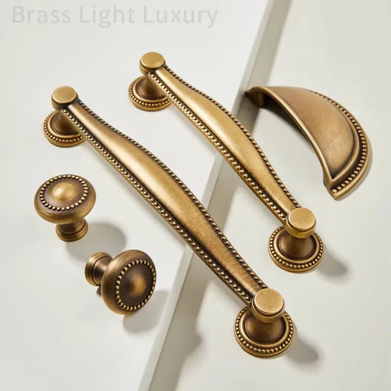 Antique Cabinet Handles and Knobs Solid Brass Shell Shaped Drawer Handle Retro Cupboard Pulls Light Luxury Furniture Hardware