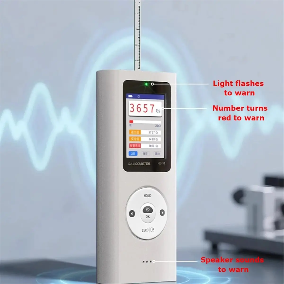 0-25000GS مستشعر القاعة الرقمي للمتر، كاشف شدة الحث المغناطيسي المحمول بدقة الصف 1