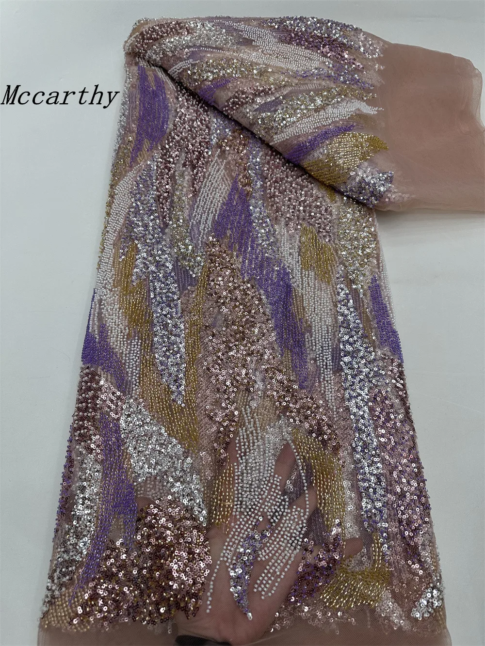 

Beautiful Nigerian Sequins Party Lace African Beads Lace Fabric 2025 High Quality 5Yards African French Tulle Net Lace Fabric
