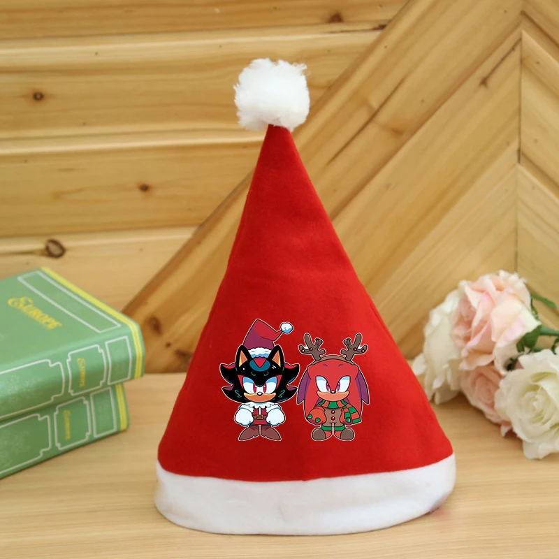 Sonics Merry Christmas Hats Anime Figures Kids Adult Cloth Santa Claus Hat Xmas Beanies Caps Party Decoration New Year Gift 2025