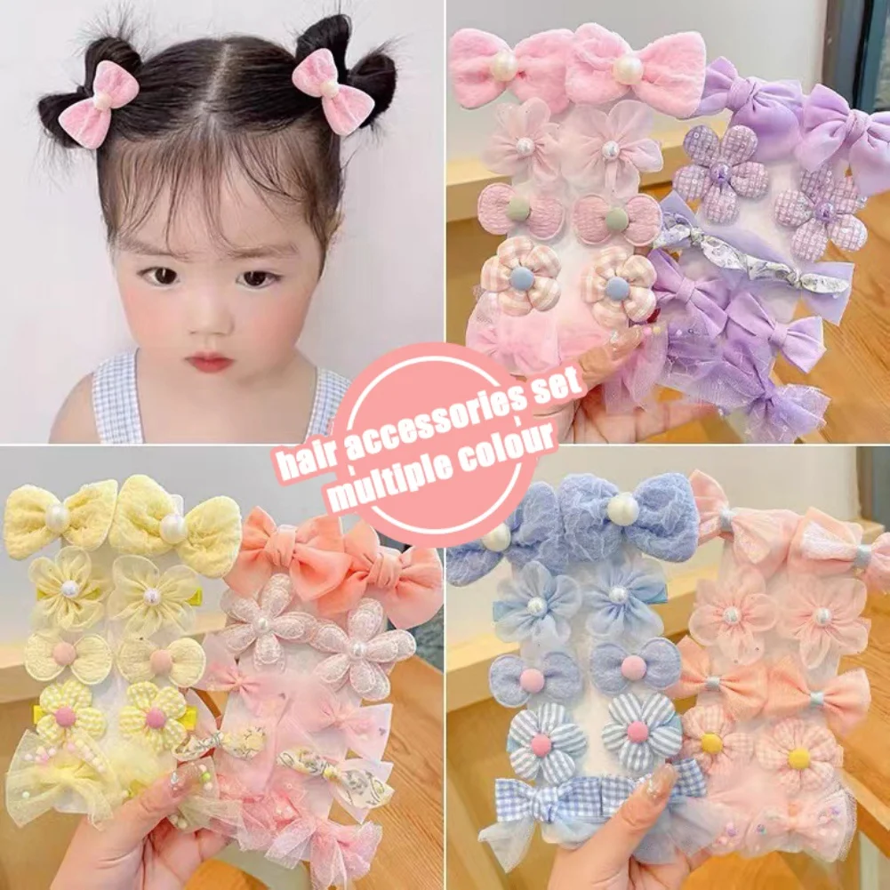 10 Pcs/Set Children Cute Bowknot Flower Ornament Hair Clips Baby Girls Handmade Hairpin Boutique Barrettes Kids Hair Accessories